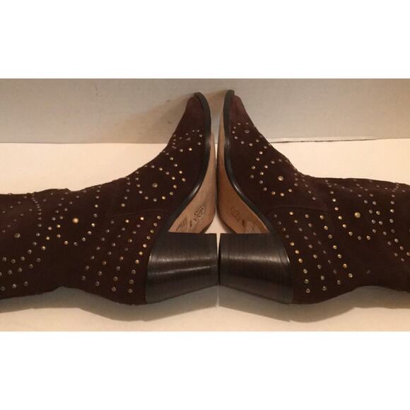 BROWN SUEDE COWBOY BOOTS  STUDDED BRONZE LIKE NEW - Picture 4 of 8